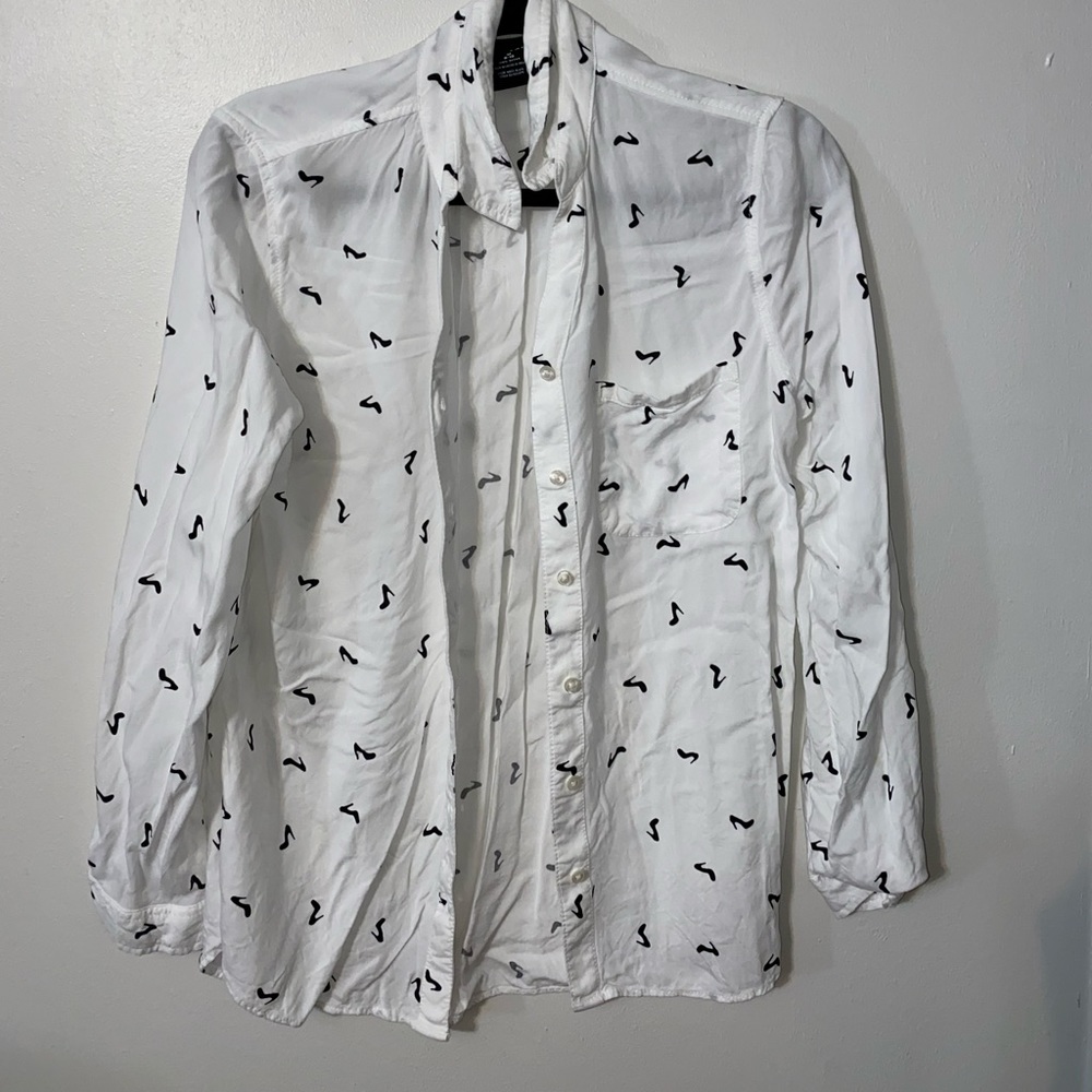 White and Black Button Up Blouse